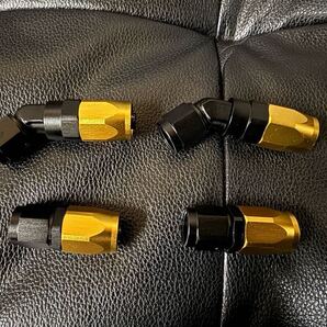 4個セット AN6 オイルクーラー ホースエンド フィッティング 0° 45° 継手 #6 検 アールズ アクティブ PLOT Setrab アルミ 黒×金