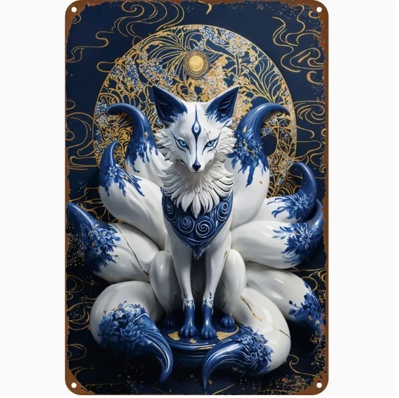 入荷!九尾の狐① 【商売繁昌、金運上昇】ブリキ/アルミ看板 スクエア