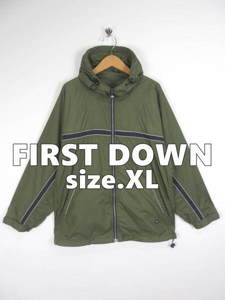 00s ファーストダウン ★ 胸袖ライン フード ジャケット LL XL ★ FIRST DOWN Y2K パーカー 裏メッシュ ブルゾン ナイロン