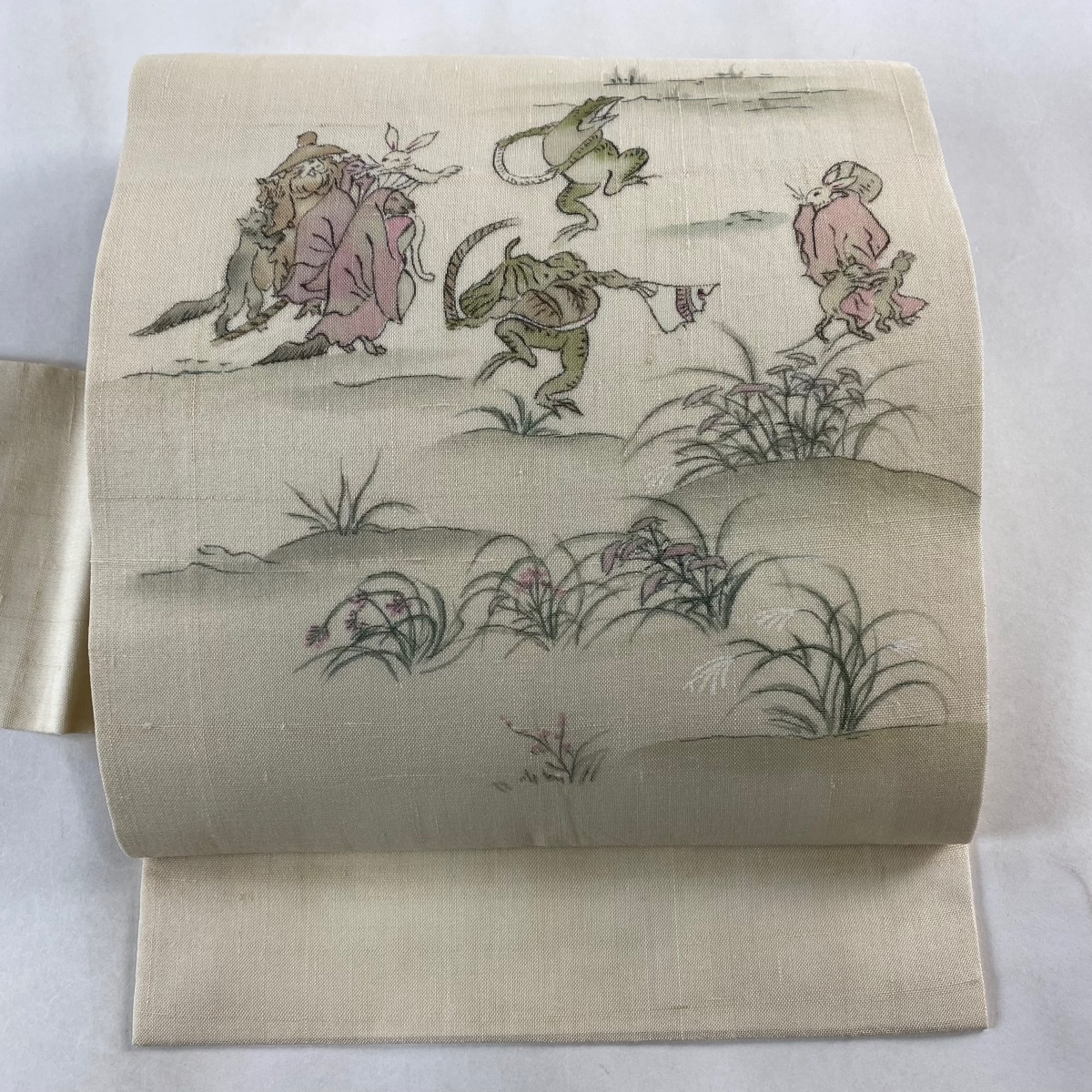 楽天市場】袋帯 美品 逸品 鳥獣戯画 灰茶 お太鼓柄 正絹 【中古