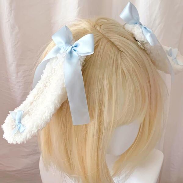 モコモコ たれ耳 ワイヤー入り ヘアクリップ ケモ耳 水色界隈 コスプレ Y2K コンカフェ ロリータ 水色系統 ゆめかわいい サブカル Y2K