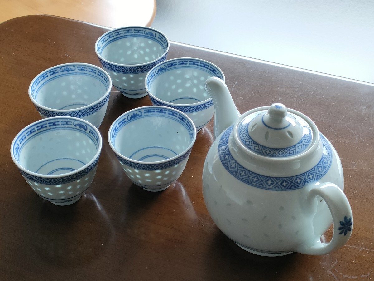 中国景徳鎮》豪華 「中国茶器セット」(茶盆・茶壷・茶杯)6点
