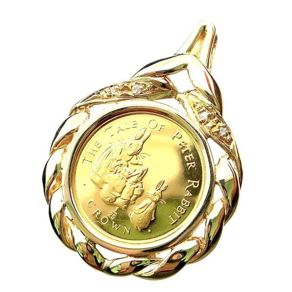22400 ピーターラビット金貨 ジブラルタル エリザベス女王 1/25オンス 1994年 4.4g ダイヤモンド K18/24 純金 Gold ペンダントトップ