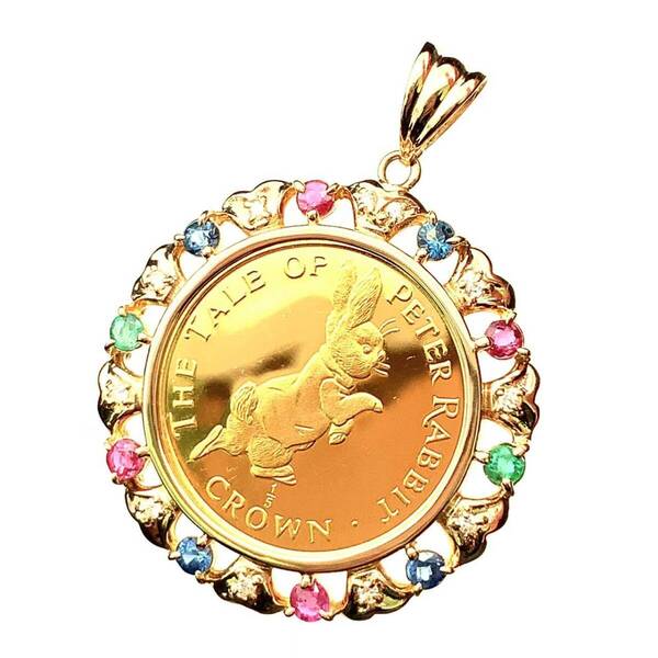 22020 ピーターラビット金貨 ジブラルタル エリザベス女王 1/5オンス 1995年 10.4g ダイヤモンド K18/24 純金 Gold ペンダントトップ