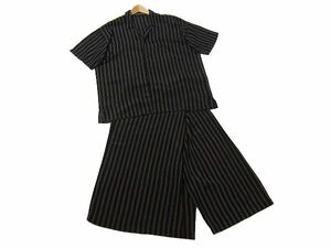 送料無料★極美品★激レア！ISSEY MIYAKE*イッセイミヤケ*シルク(絹)混*黒×ゴールド*ストライプ*上下セット*甚平風*セットアップ*M/メンズ