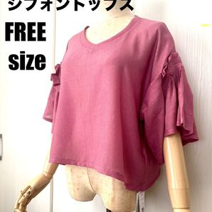 新品未使用 ベルスリーブ ショート丈シフォントップス 2色展開 フリーサイズ