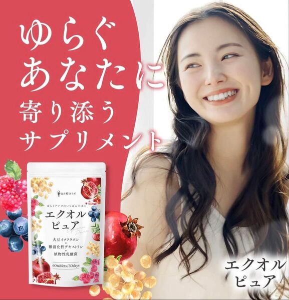 エクオルピュア 30日分60粒 エクオール 乳酸菌 ビタミン 大豆イソフラボン