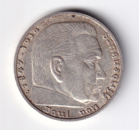 極美品』ドイツシラー生誕175周年記念5ライヒスマルク銀貨(1934