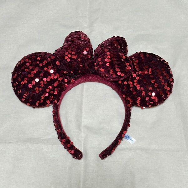 ミニーマウス カチューシャ スパンコール ワインレッド ディズニー