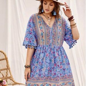 【新品】SHEIN シーイン Rusttydustty プラス 花柄ワンピース