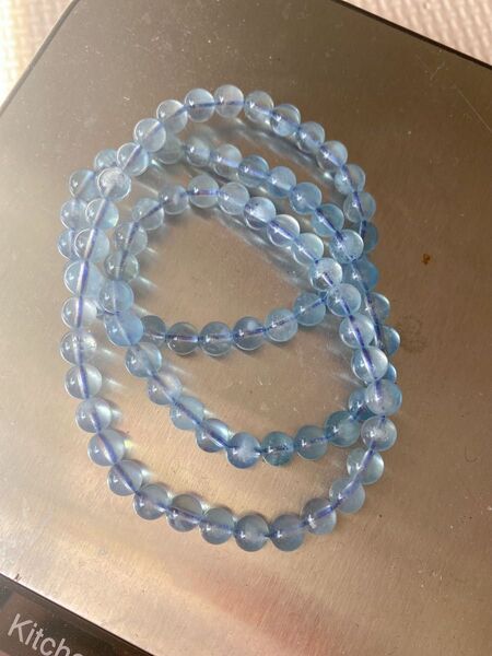 【超美品】3連ハイグレード アクアマリン 6.4mm ブレスレット天然石 透明度抜群