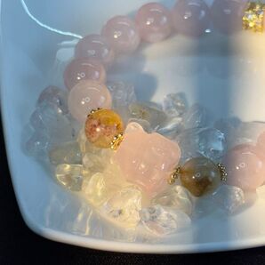 九尾狐ローズクォーツ+黄水晶 ブレスレットー恋愛と金運