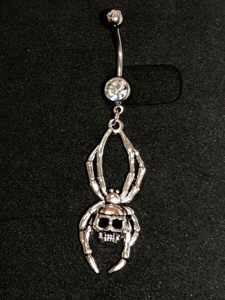 14G へそピ クモ スカル 臍ピアス ボディピアス バナナバーベル ロブ ハロウィン