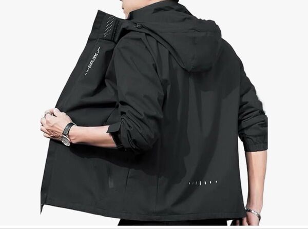 アウトドア ジャケット メンズ マウンテンパーカー 登山ウェア 釣り 防風 防撥水 軽量 レインジャケット ブラック