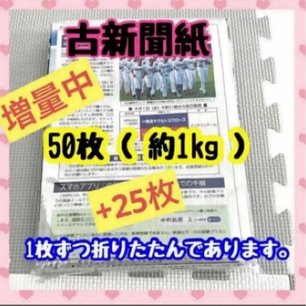 【 増量中 】新聞紙 古新聞 50枚 (約1kg )+25枚のまとめ売り 掃除 ペット ゴミ箱