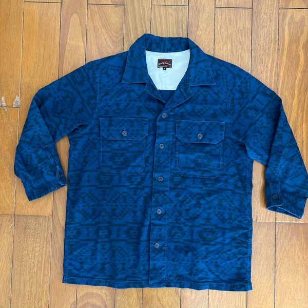 エドウィン EDWIN ネイティブ柄シャツ ブルー系 Mサイズ 古着 7分袖 シャツ FIELDMAN 長袖シャツ