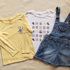 UNIQLO 120cm ミニオン 3点セット 長袖 ヒートテック オーバーオール 極暖 長袖Tシャツ キッズ 子ども服 Tシャツ