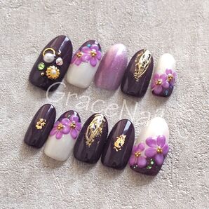 No.1019 現品販売!ネイルチップ 成人式卒業式和柄袴着物振袖