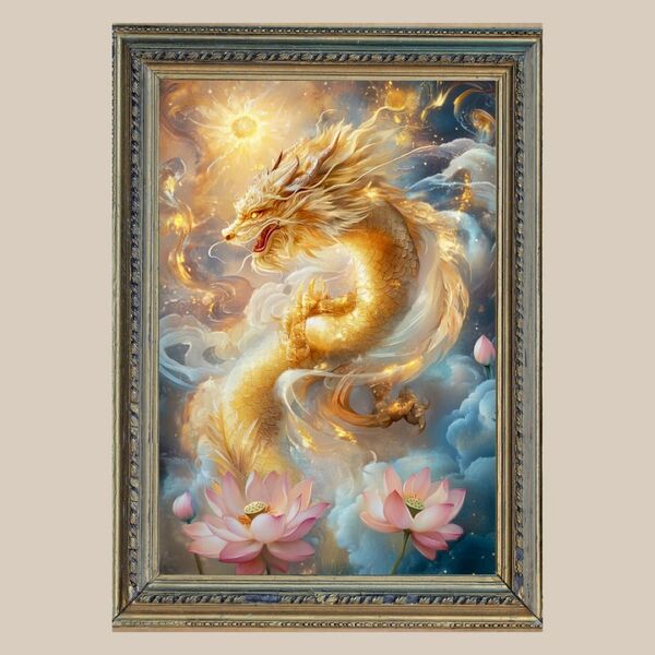 富と繁栄☆ 金龍 ☆ No.91【開運風水絵画風ヒーリングアート】