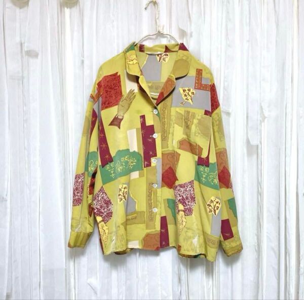 個性的な挙手柄 ゆったりシャツ 昭和レトロ vintage