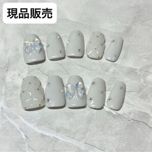グレーキルティングネイルチップ【現品販売】