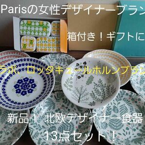 新品!13点セット!Parisの女性デザイナーによるブランドのミニラボの皿9枚とロッタキュールホルンの保存容器