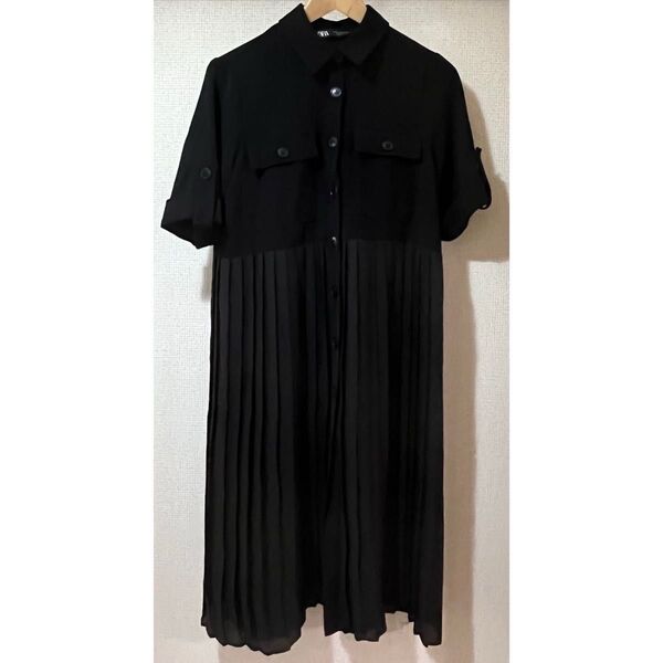 ZARA プリーツ シャツワンピース ブラック