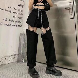 新品 ブラック クール パンツ ショートパンツ 流行り トレンド レディース デニム 加工デニムパンツ