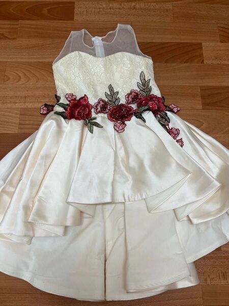 発表会など用ドレス ベージュ花柄 上品 150cm ワンピース