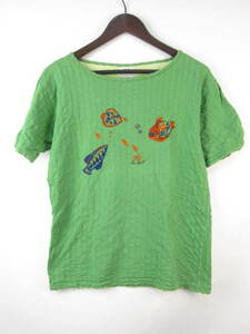 SABASE world T-shirt cut and sewn short sleeves embroidery cotton green lady's E212