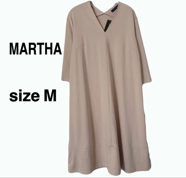 《W48》未使用タグ付き MARTHA ベージュ 七分袖 ワンピース Mサイズ