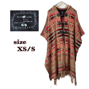 MAD LOVE ニット ポンチョ マント フード付き サイドボタン XS/S