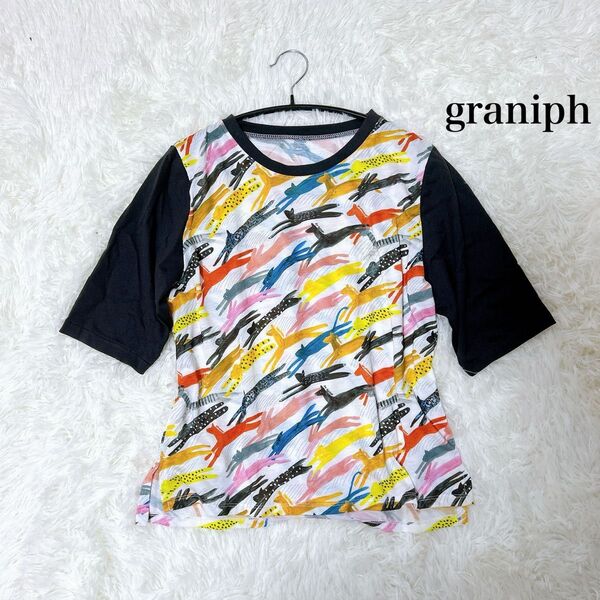 graniph アニマル 動物 ねこ カラフル Tシャツ カジュアル