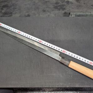 有次 特製 柳刃包丁 朴木 水牛 栗型柄 霞