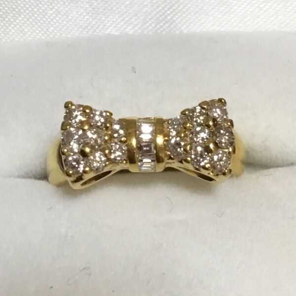 値下げ! ポンテヴェキオ K18YG イエローゴールド ダイヤモンド 0.56ct リボン リング 約8.5号