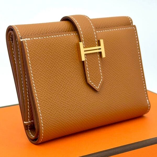 【新品に近い】HERMES エルメス ベアン コンビネ エプソン ゴールド Z刻印 二つ折り財布 コンパクト 2021