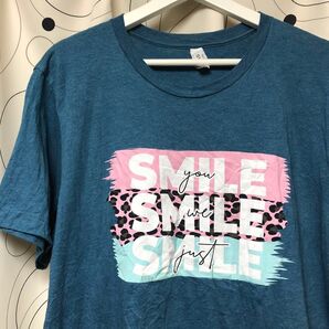 《US古着》SMILE 両面プリント Tシャツ 半袖 ブルー