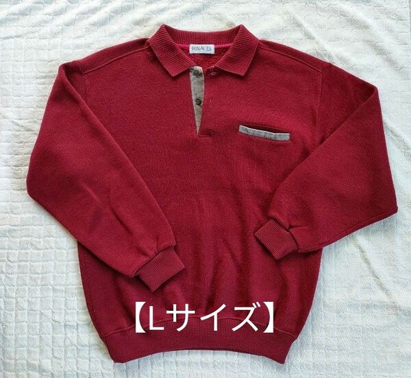 【中古】ポロシャツ セーター 温かい おしゃれ 毛 柔らかい ワインレッド エンジ L ニット 美品 古着 秋冬 トレーナー