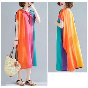 ロングワンピース サイド花柄 トレロ 涼しい