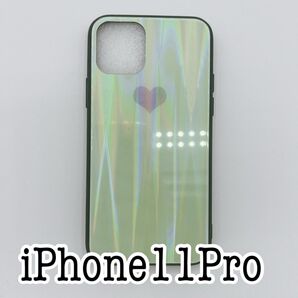 iPhone11pro レインボー ハートケース グリーン 緑
