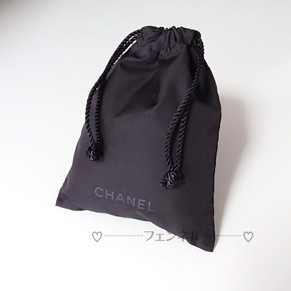 未使用 CHANEL シャネル ロゴ入り 巾着 ポーチ 小物入れ コットン素材 ブラック 黒 試供品 デパート