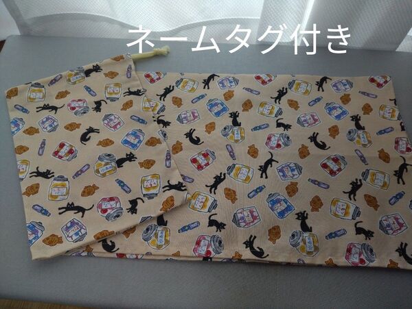 ハンドメイド ランチクロス巾着セット(黒猫)