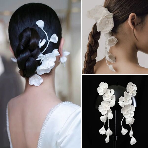 白いお花のヘアアクセサリー ヘアピン ヘアゴム 結婚式 ブライダル