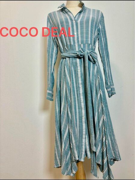 【美品】COCODEAL ★ストライプシャツワンピース 変形ワンピース 変形ワンピース ロングワンピース ◎専用インナー付き