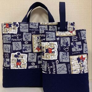 ミッキー 新作 レッスンバッグ 上履き入れ セット ハンドメイド