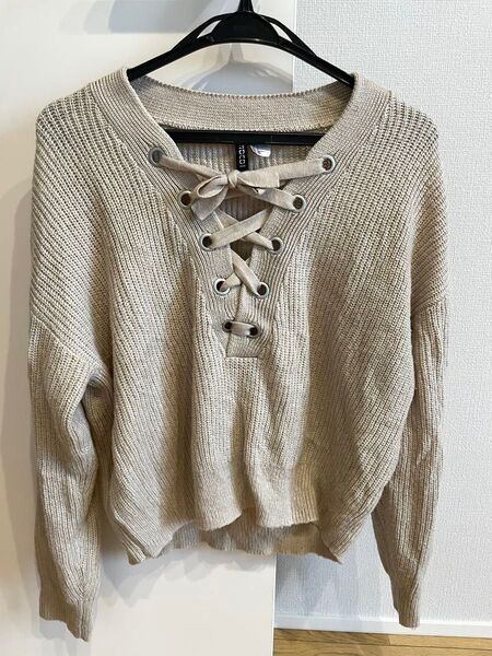 H&M ニットセーター レースアップニット ベージュ 長袖 長袖 ニット セーター ベージュ