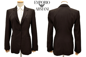 L-1633★EMPORIO ARMANI エンポリオ アルマーニ★イタリア製 ダークブラウン シャドウストライプ １つボタン テーラードジャケット 40