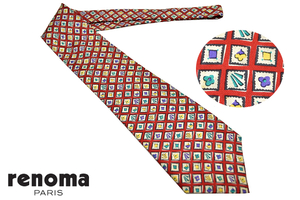 N-1547★送料無料★renoma レノマ★オーストラリア製 レッド赤色 パターン柄 シルクネクタイ