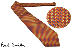 N-1564★送料無料★美品★Paul Smith LONDON ポールスミス ロンドン★正規品 赤みの強いブラウン 総柄 織り生地 シルクネクタイ