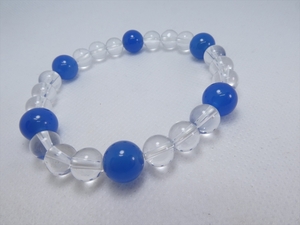 喜心-藍瑪瑙(ブルーメノウ)１０ｍｍ-水晶３A８-内径１８ｃｍ-天然石ブレスレット